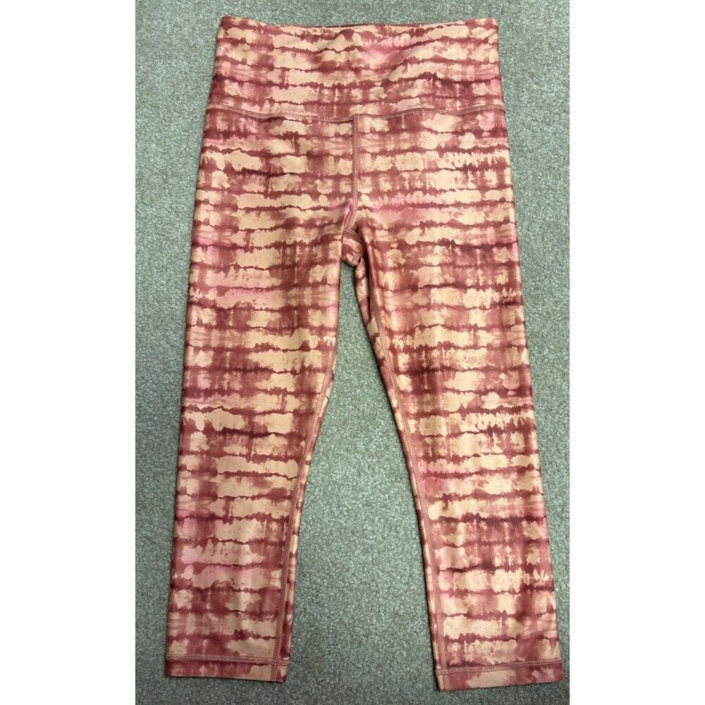 Athleta Elation Printed Capri Tahiti Island Coral/Orange Tie Dye Leggings Medium